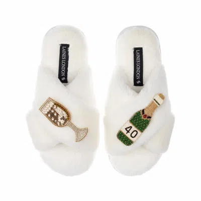 Laines London Women's Neutrals / White Classic Laines Slippers With Champagne & Glass 40th Birthday Brooches - Cre