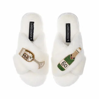 Laines London Women's Neutrals / White Classic Laines Slippers With Champagne & Glass 60th Birthday Brooches - Cre
