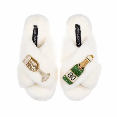 Laines London Women's Neutrals / White Classic Laines Slippers With Champagne & Glass 80th Birthday Brooches - Cre