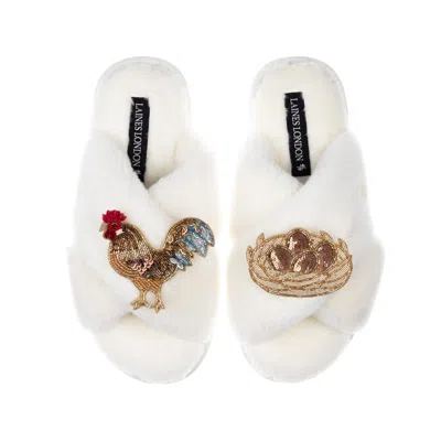 Laines London Women's Neutrals / White Classic Laines Slippers With Chicken & Nest Of Eggs Brooches - Cream