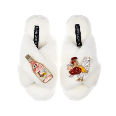 Laines London Women's Neutrals / White Classic Laines Slippers With Chicken Wine Brooches - Cream
