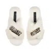 Laines London Women's Neutrals / White Classic Laines Slippers With Classy Cunt Brooches - Cream In White