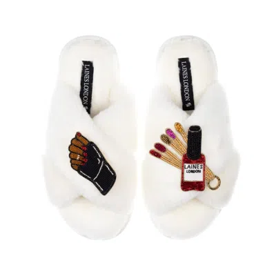 Laines London Women's Neutrals / White Classic Laines Slippers With Cocoa Nail Tech Brooches - Cream