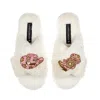 Laines London Women's Neutrals / White Classic Laines Slippers With Cowgirl Hat & Cowgirl Boots Brooches - Cream In White
