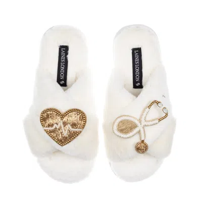 Laines London Women's Neutrals / White Classic Laines Slippers With Doctor Brooches - Cream