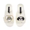Laines London Women's Neutrals / White Classic Laines Slippers With Dog Mum / Mom & Black & White Shih Tzu Brooche In White