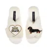Laines London Women's Neutrals / White Classic Laines Slippers With Dog Mum/mom & Black & Tan Dachshund Brooches - In Neutral