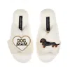 Laines London Women's Neutrals / White Classic Laines Slippers With Dog Mum/mom & Dapple Dachshund Brooches - Crea In White