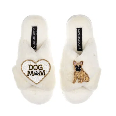 Laines London Women's Neutrals / White Classic Laines Slippers With Dog Mum/mom & Fawn Sitting French Bulldog Broo