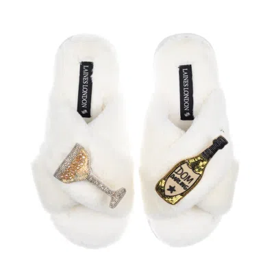 Laines London Women's Neutrals / White Classic Laines Slippers With Dom Darling Champagne Brooches - Cream
