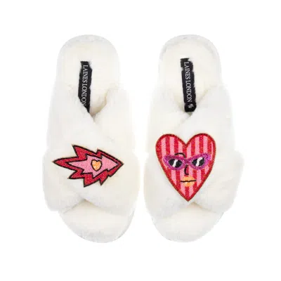 Laines London Women's Neutrals / White Classic Laines Slippers With Electric Love Brooches - Cream