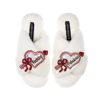 Laines London Women's Neutrals / White Classic Laines Slippers With Fucking Fabulous Hearts Brooches - Cream