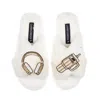 Laines London Women's Neutrals / White Classic Laines Slippers With Headphones & Quencher Brooches - Cream In White