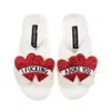 Laines London Women's Neutrals / White Classic Laines Slippers With I Fucking Adore You Brooches - Cream In White