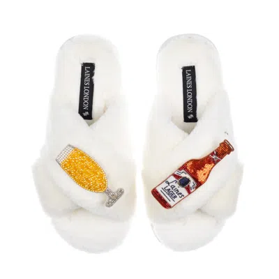 Laines London Women's Neutrals / White Classic Laines Slippers With Laines American Lager Brooches - Cream