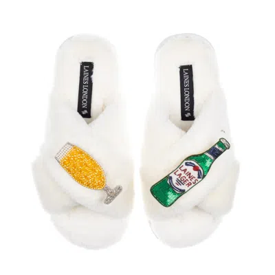 Laines London Women's Neutrals / White Classic Laines Slippers With Laines Italian Lager Brooches - Cream