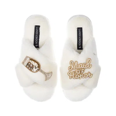 Laines London Women's Neutrals / White Classic Laines Slippers With Maid Of Honor Brooches - Cream