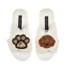 Laines London Women's Neutrals / White Classic Laines Slippers With Paw & Apricot Cockapoo Brooches - Cream In White