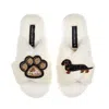 Laines London Women's Neutrals / White Classic Laines Slippers With Paw & Black & Tan Dachshund Brooches - Cream In Animal Print