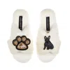 Laines London Women's Neutrals / White Classic Laines Slippers With Paw & Black Sitting French Bulldog Brooches -  In White