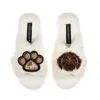 Laines London Women's Neutrals / White Classic Laines Slippers With Paw & Chocolate Cockapoo Brooches - Cream In White