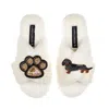 Laines London Women's Neutrals / White Classic Laines Slippers With Paw & Dapple Dachshund Brooches - Cream In White