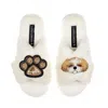 Laines London Women's Neutrals / White Classic Laines Slippers With Paw & Gold & White Shih Tzu Brooches - Cream In White