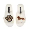 Laines London Women's Neutrals / White Classic Laines Slippers With Paw & Red Dachshund Brooches - Cream In White