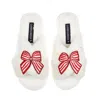 Laines London Women's Neutrals / White Classic Laines Slippers With Red Stripe Bow Brooches - Cream In White