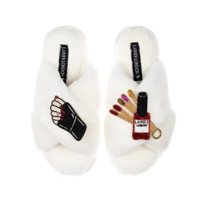 Laines London Women's Neutrals / White Classic Laines Slippers With Sand Nail Tech Brooches - Cream