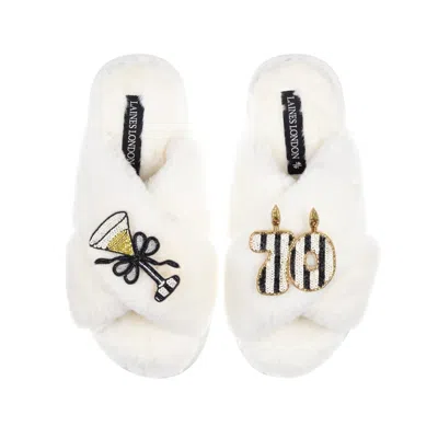 Laines London Women's Neutrals / White Classic Laines Slippers With Stripe 70 Th Birthday & Glass Of Champagne Bro