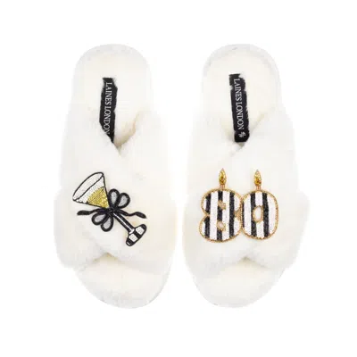 Laines London Women's Neutrals / White Classic Laines Slippers With Stripe 80 Th Birthday & Glass Of Champagne Bro