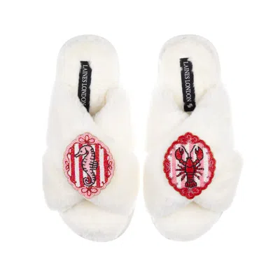 Laines London Women's Neutrals / White Classic Laines Slippers With Stripe Seahorse & Lobster Brooches - Cream