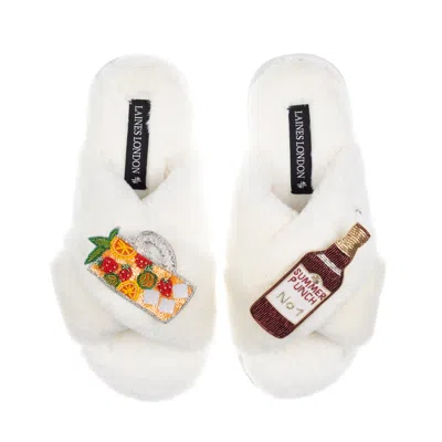 Laines London Women's Neutrals / White Classic Laines Slippers With Summer Punch Brooches - Cream