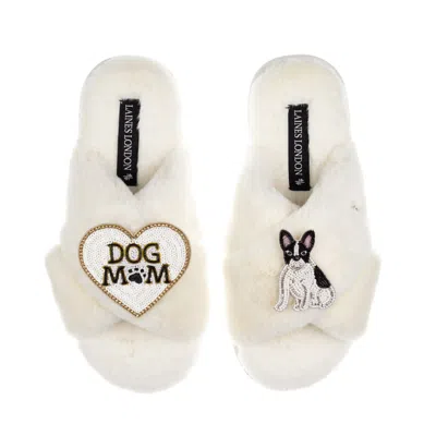 Laines London Women's Neutrals / White Classic Slippers With Dog Mum/mom & Black/white Sitting French Bulldog Broo