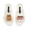Laines London Women's Neutrals / White Classic Slippers With Laines Lovables Eggs & Flour Brooches - Cream In White