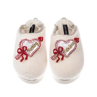 Laines London Women's Neutrals / White Flatform Cloud Slippers With Fucking Fabulous Hearts Brooches - Cream