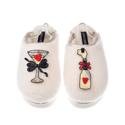 Laines London Women's Neutrals / White Flatform Cloud Slippers With Popping Champagne Brooches - Cream