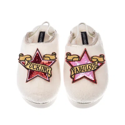 Laines London Women's Neutrals / White Flatform Cloud Slippers With Red & Pink Fucking Fabulous Brooches - Cream