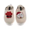 Laines London Women's Neutrals / White / Gold Flatform Cloud Slippers With Christmas White Persian Cat & Paw Brooc In Animal Print