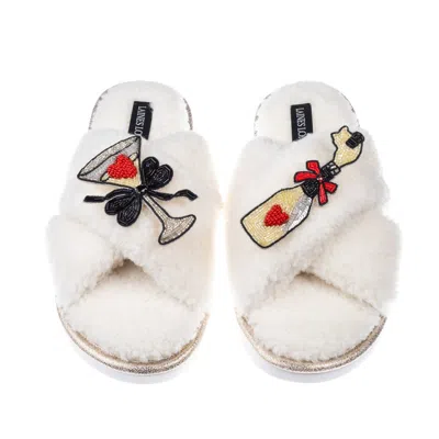 Laines London Women's Neutrals / White / Gold Neutral Boucle Slippers With Popping Champagne Brooches - Cream