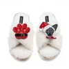 Laines London Women's Neutrals / White Laines Boucle Slippers With Christmas Black & White Siamese Cat & Paw Brooc In White