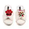 Laines London Women's Neutrals / White Laines Boucle Slippers With Christmas Chihuahua & Paw Brooches - Cream In White