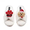 Laines London Women's Neutrals / White Laines Boucle Slippers With Christmas Golden Cavapoo & Paw Brooches - Cream In White