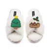 Laines London Women's Neutrals / White Laines Boucle Slippers With Christmas Lovable Pudding & Tree Brooches - Cre In White