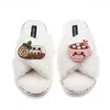 Laines London Women's Neutrals / White Laines Boucle Slippers With Christmas Lovable Yule Log & Hot Chocolate Broo In Gray