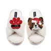 Laines London Women's Neutrals / White Laines Boucle Slippers With Christmas Papillon & Paw Brooches - Cream In White