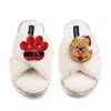 Laines London Women's Neutrals / White Laines Boucle Slippers With Christmas Pomeranian & Paw Brooches - Cream In White