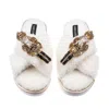 Laines London Women's Neutrals / White Laines Boucle Slippers With Double Gold Grand Nutcrackers Brooches - Cream In White