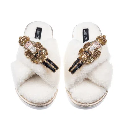 Laines London Women's Neutrals / White Laines Boucle Slippers With Double Gold Grand Nutcrackers Brooches - Cream